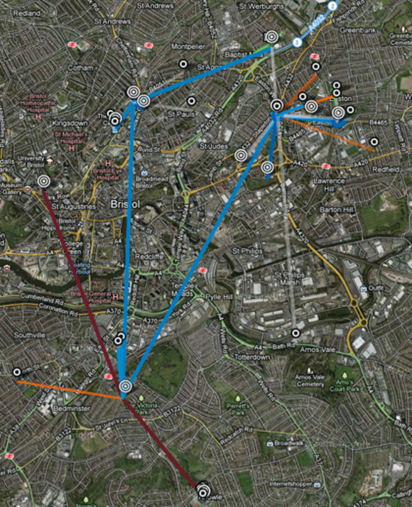 Bristol Wireless network coverage Image showing Bristol Wireless' network coverage