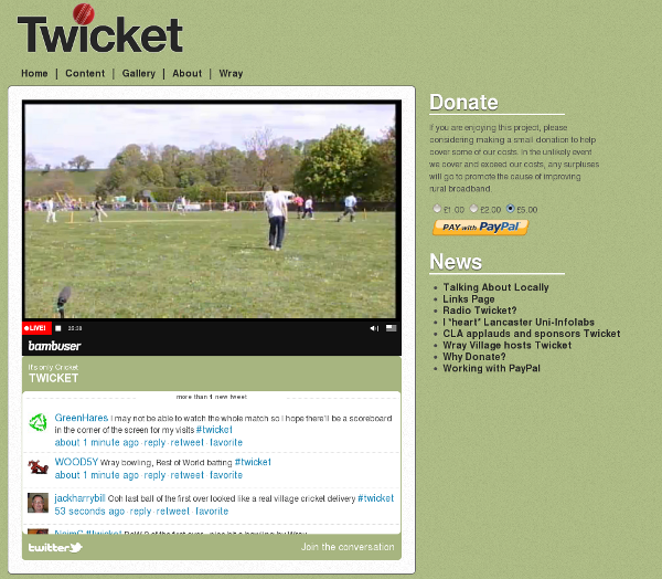 Screenshot of Wray CC vs. Rest of the World, plus live Twitter feed