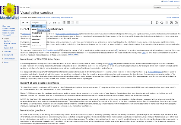 screenshot of Mediawiki visual editor