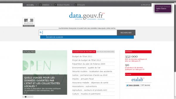 screenshot of French government open data site