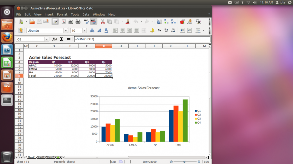 calc Ubuntu Desktop featuring the LibreOffice Calc spreadsheet