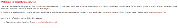 screenshot of Bristol Wireless' first holding page on the website