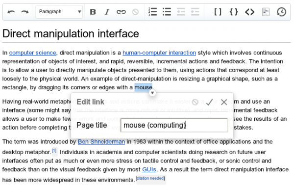 image of VisualEditor adding a link