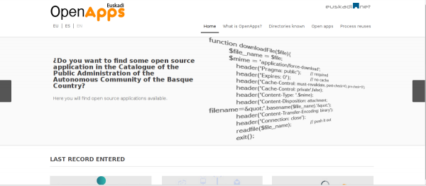 A screenshot of the Basque autonomous government's open source repository