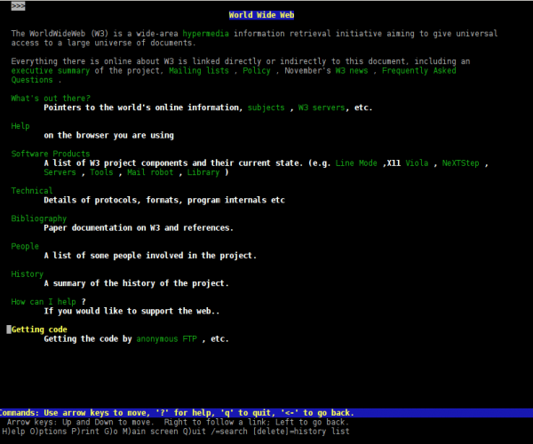 screenshot of the world's first ever home page, as seen in lynx
