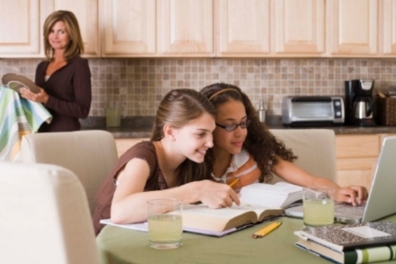 image of children online in kitchen