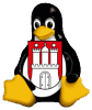 Tux holding Hamburg coat of arms