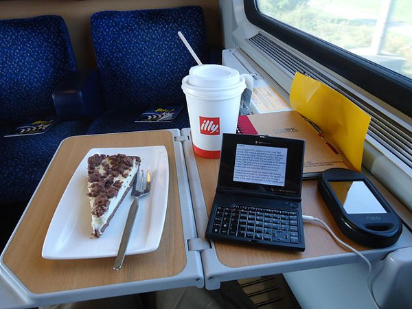 an office at a train seat