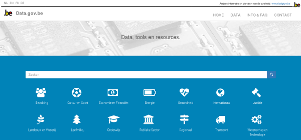 Screenshot of the Belgian open data portal