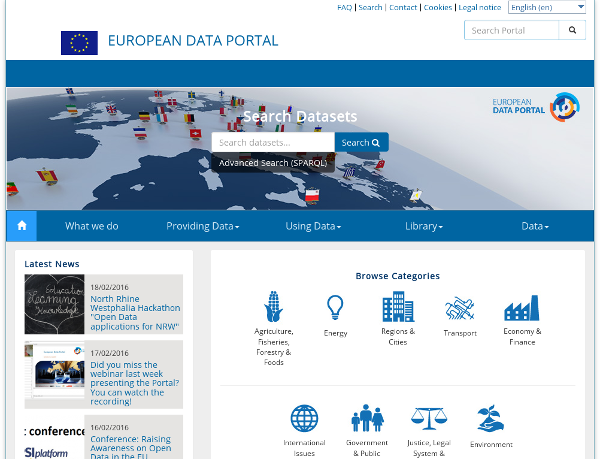 Screenshot of the European Data Portal